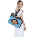 Teal Woven Handbag With Aztec Design